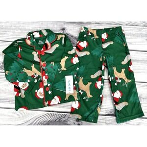 CARTERS CHRISTMAS SANTA CLAUS PAJAMA‎ SET Toddler Size 2T Green Flannel